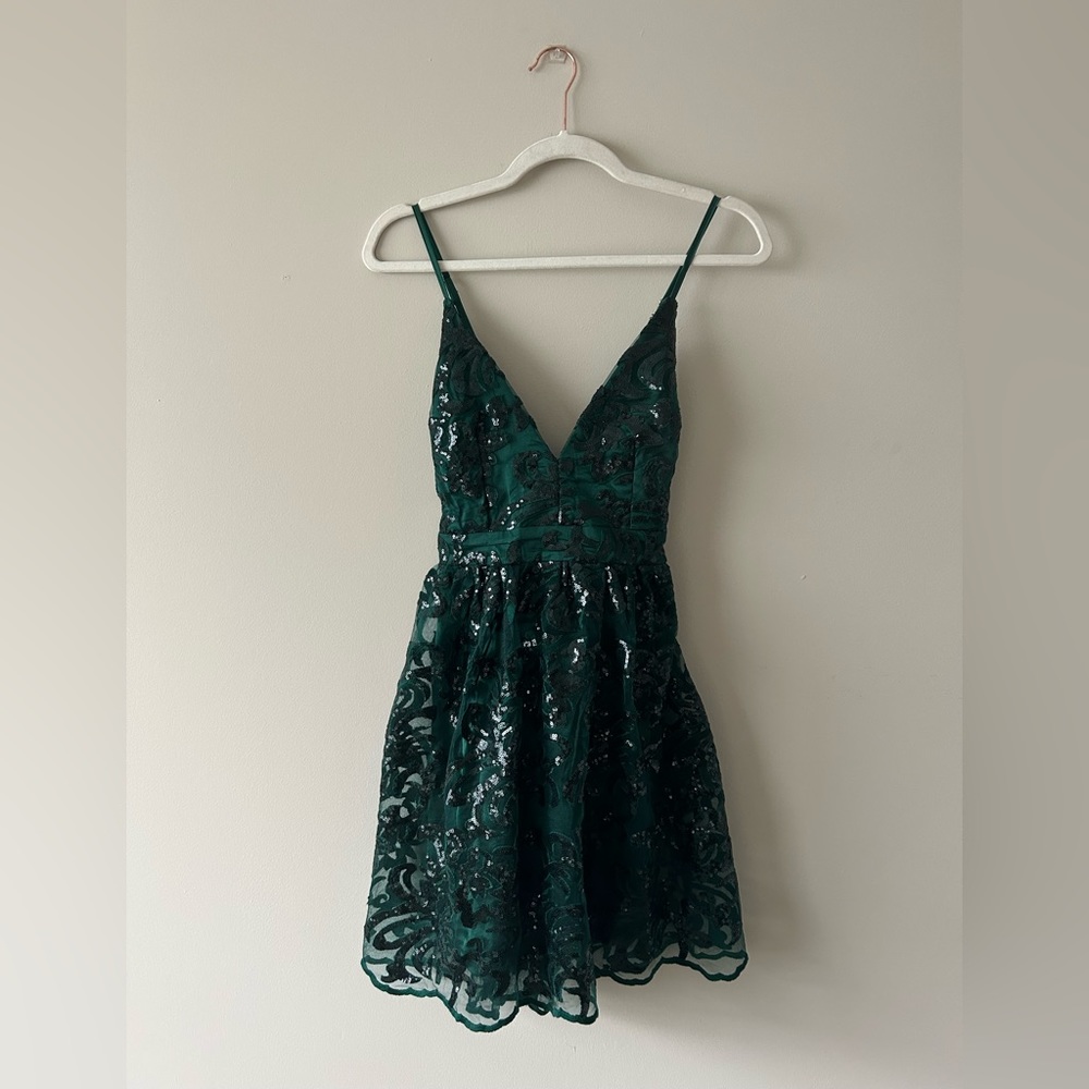 NWT Green & Black Sequin Embellished Dress